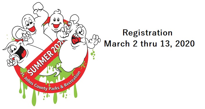 cartoon image of ghosts with text St. Johns County Parks & Rec Summer Camp Registration
