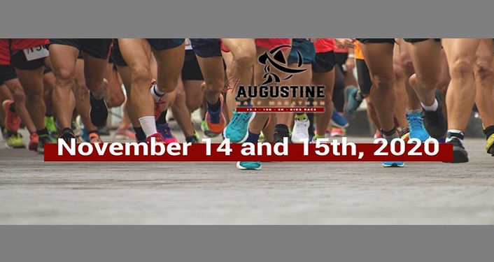 image of runners legs waiting on starting line; St. Augustine Half Marathon November 14 & 15, 2020