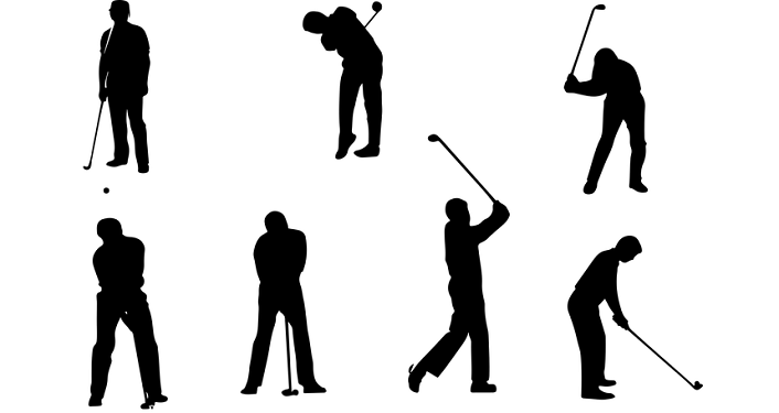 several images of golfers practicing different types of swings during Golf Clinics