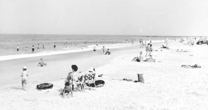 black and white image from years ago of people on Vilano Beach